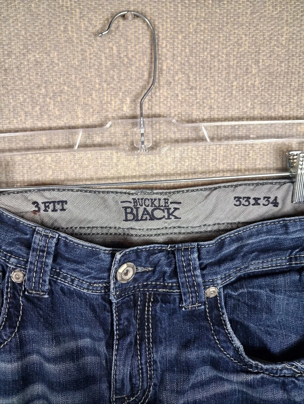 Buckle Black Fit No. 3 Straight Leg Jeans Mens 33x34 Blue Medium Wash Whiskering